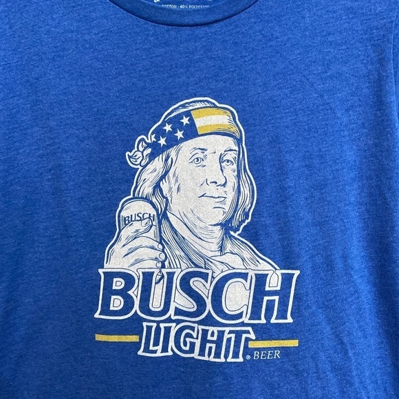 Busch Light Beer Benjamin Franklin Womens XL Blue Short Sleeve Tshirt Patrioitc - Picture 2 of 7